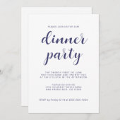 Invitation Simple Chic Navy Blue Script Dinner Party (Devant / Derrière)