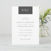Invitation Simple chic noir et blanc Mariage monogramme (Debout devant)