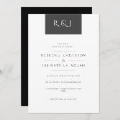 Invitation Simple chic noir et blanc Mariage monogramme (Devant / Derrière)
