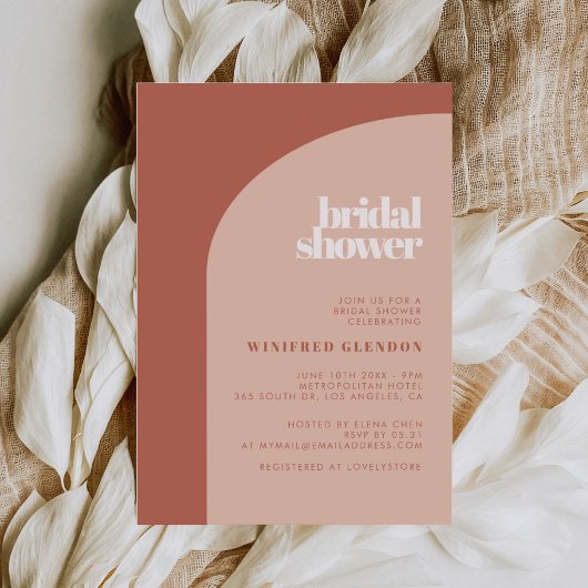 Invitation Simple chic pêche en terre cuite arche douche nupt