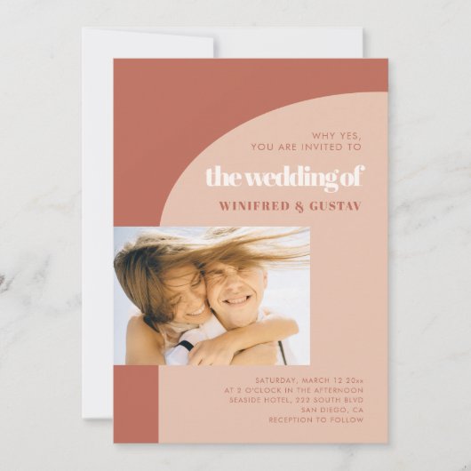 Invitation Simple chic pêche en terre cuite arche photo maria (Devant)