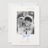 Invitation Simple Chic Ruban Bleu | Blanc cassé Save the Date (Devant)