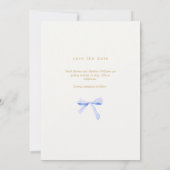 Invitation Simple Chic Ruban Bleu | Blanc cassé Save the Date (Dos)