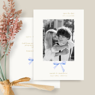 Invitation Simple Chic Ruban Bleu Blanc cassé Save the Date