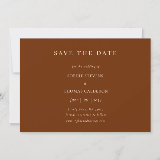 Invitation Simple Chic Rust Brown photo mariage Enregistrer l (Dos)
