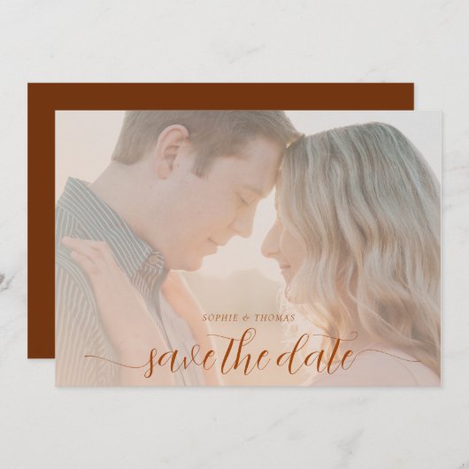 Invitation Simple Chic Rust Brown photo mariage Enregistrer l (Devant / Derrière)