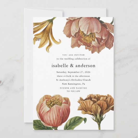 Invitation Simple Chic Rustique Mariage Floral (Devant)