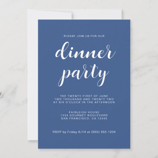 Invitation Simple Chic Script Classic Blue Dinner Party (Devant)