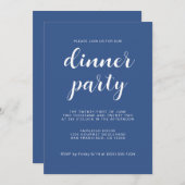 Invitation Simple Chic Script Classic Blue Dinner Party (Devant / Derrière)