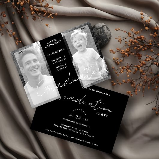 Invitation Simple Chic Then & Now 2 Photos graduation
