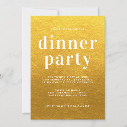 Invitation Simple Chic Typographie Classic Gold Dinner Party (Devant)