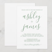 Invitation Simple Chic Vert Blanc Calligraphie Mariage (Devant / Derrière)