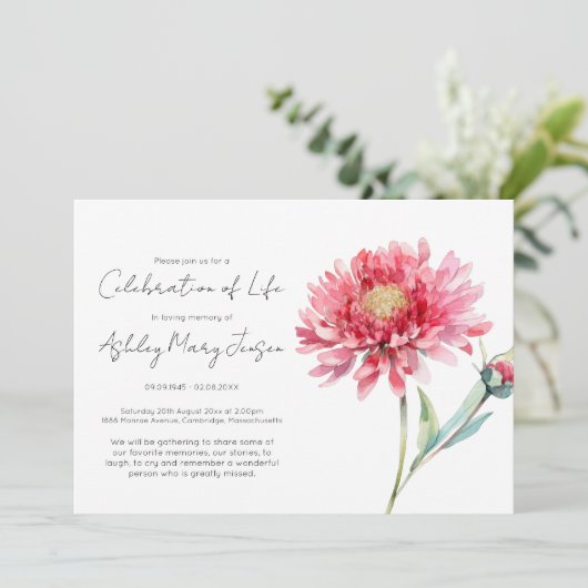 Invitation Simple Chrysanthème Célébration de la Vie Funérail (Debout devant)