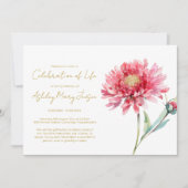 Invitation Simple Chrysanthème Célébration de la Vie Funérail (Devant)