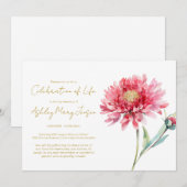 Invitation Simple Chrysanthème Célébration de la Vie Funérail (Devant / Derrière)