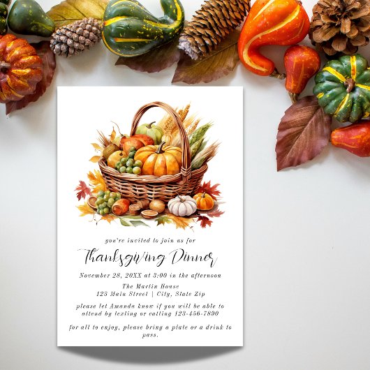 Invitation simple Citrouille Thanksgiving Diner