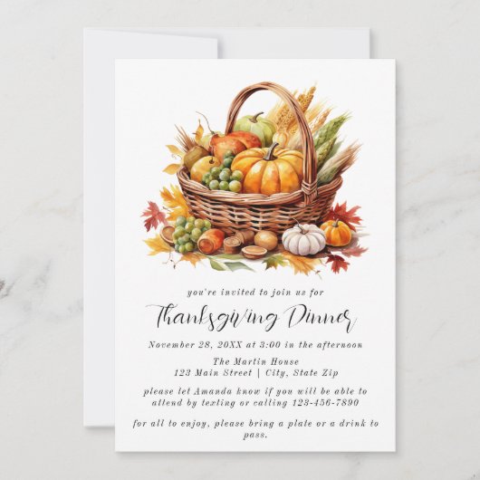 Invitation simple Citrouille Thanksgiving Diner (Devant)