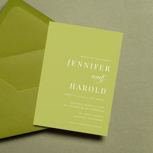 Invitation Simple Citrus Green Minimalist All in One Wedding