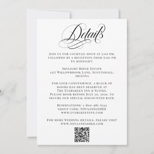 Invitation Simple classe élégant tout en un Mariage de code Q (Dos)