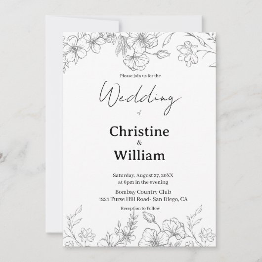 Invitation Simple Classic Black & White Wedding (Devant)
