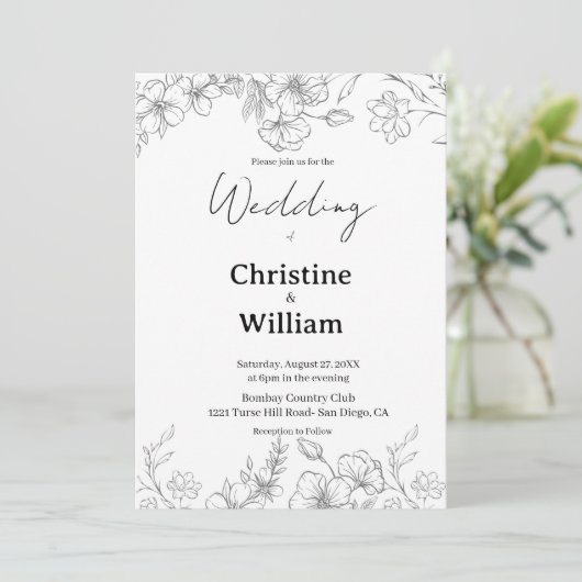 Invitation Simple Classic Black & White Wedding (Debout devant)