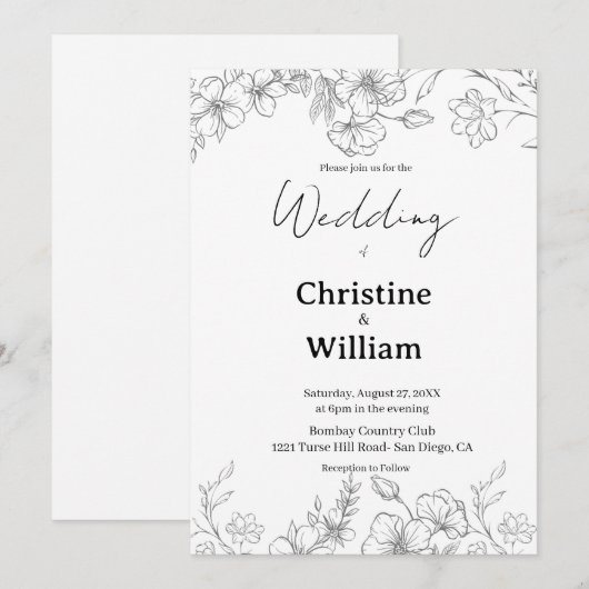 Invitation Simple Classic Black & White Wedding  (Devant / Derrière)