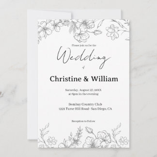Invitation Simple Classic Black & White Wedding 