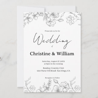 Invitation Simple Classic Black & White Wedding 