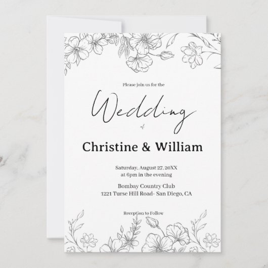 Invitation Simple Classic Black & White Wedding (Devant)