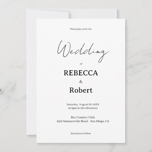 Invitation Simple Classic Black & White Wedding Invite (Devant)