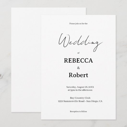 Invitation Simple Classic Black & White Wedding Invite (Devant / Derrière)