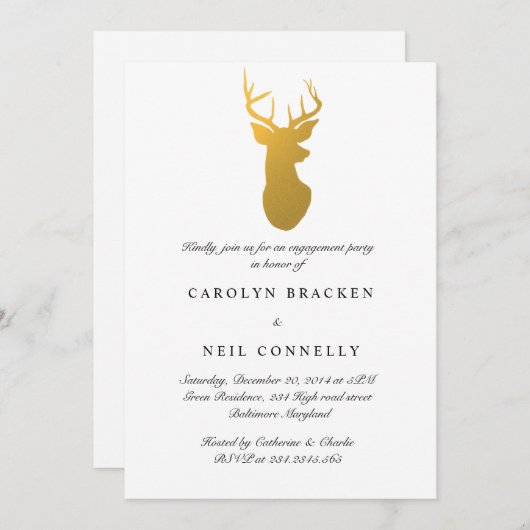Invitation Simple Classic Gold Antler Modern Engagement Party (Devant / Derrière)