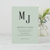 Invitation Simple Classic Sage Vert Monogramme romain Mariage (Debout devant)