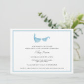 Invitation Simple classique Aquarelle Baleine baby shower ble (Debout devant)