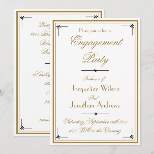 Invitation Simple Classique Blanc avec Écriture Dorée de Fian (Devant / Derrière)