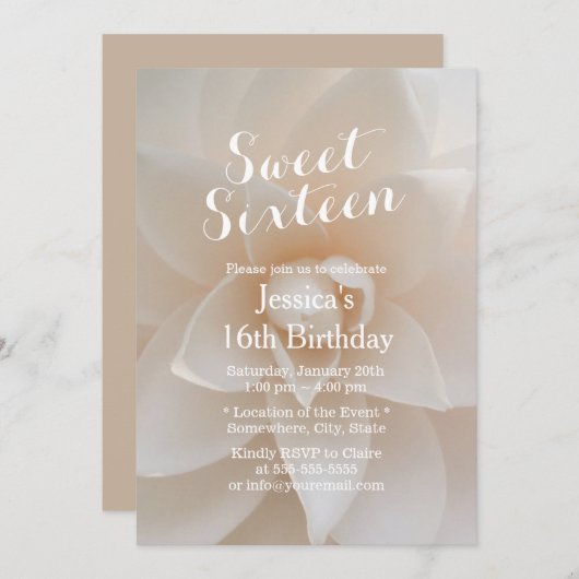 Invitation Simple classique blanc floral doux 16 (Devant / Derrière)