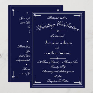 Invitation Simple Classique Bleu Nuit Blanc Mariage Tout En U