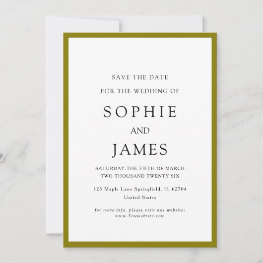 Invitation Simple classique chic couleur save the date Maria (Devant)