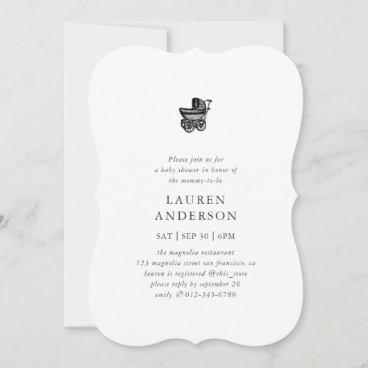 Invitation Simple Classique Élégant Baby shower Buggy Chic (Devant)