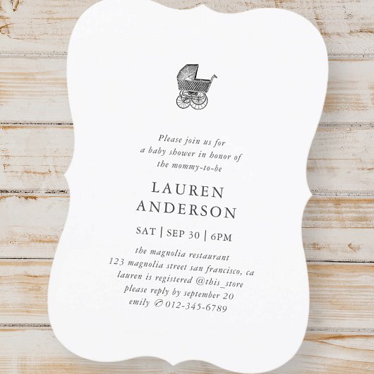 Invitation Simple Classique Élégant Baby shower Buggy Chic