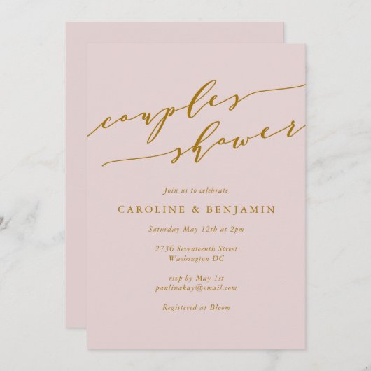 Invitation Simple Classique Élégant Couples Roses Douche (Devant / Derrière)