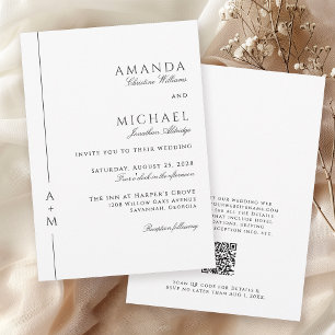 Invitation Simple Classique Élégant Monogramme Code QR Mariag