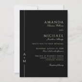 Invitation Simple classique élégant noir minimaliste Mariage (Devant)