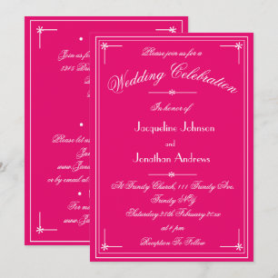 Invitation Simple Classique Fuchsia & Blanc Tout En Un Mariag