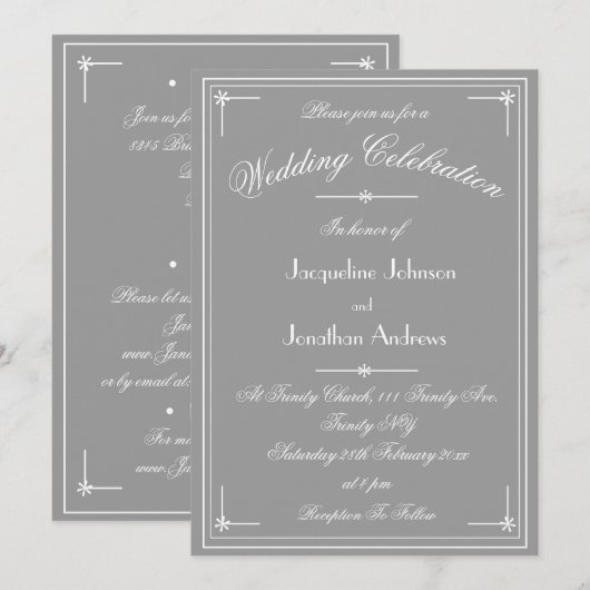 Invitation Simple Classique Mariage Tout En Un Gris Douce (Devant / Derrière)