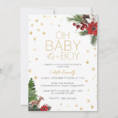 Invitation Simple classique Noël Blanc Oh Baby Boy Douche (Devant)