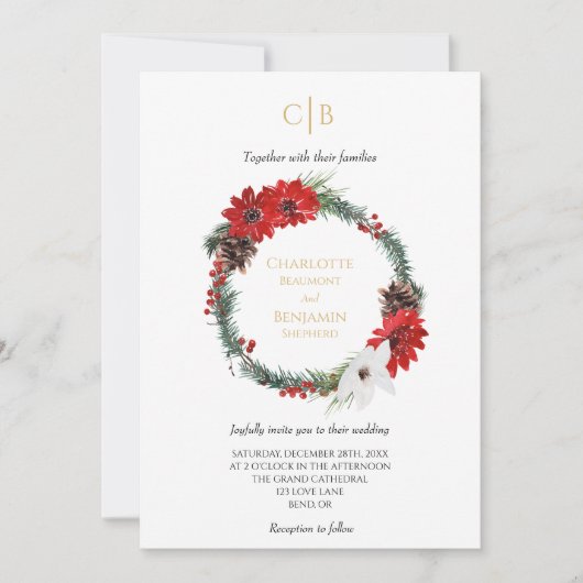 Invitation Simple classique Noël Formal Monogram Mariage (Devant)
