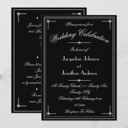 Invitation Simple Classique Noir avec Mariage Tout Compris Bl (Devant / Derrière)