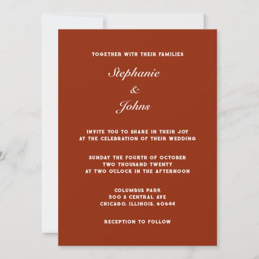 Invitation Simple Classique Terracotta Couleur Terre Chaude M (Devant)