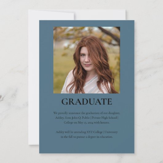 Invitation Simple Classy 2023 Deux photos - Bleu Graduation (Dos)